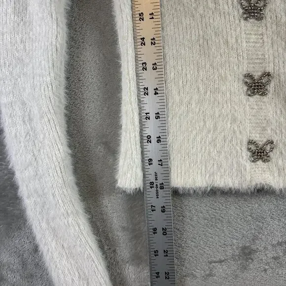No Boundaries Fuzzy Butterfly Cardigan Womens XS White Soft Girl Y2K - Picture 6 of 7